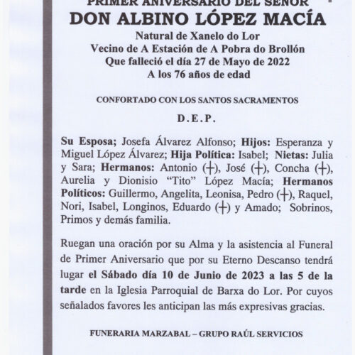 PRIMER ANIVERSARIO DE DON ALBINO LOPEZ MACIA