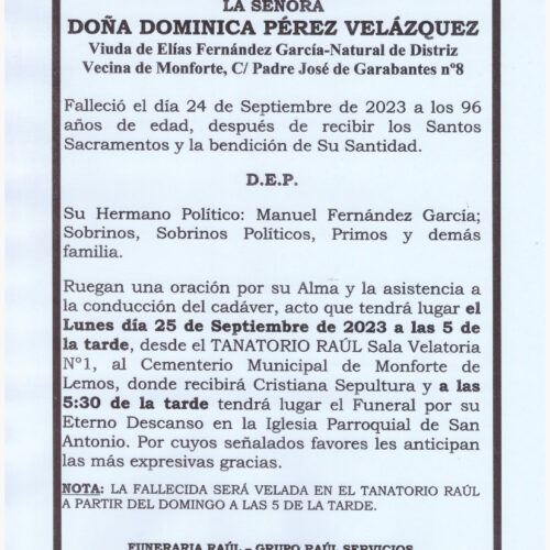 LA SEÑORA DOÑA DOMINICA PEREZ VELAZQUEZ