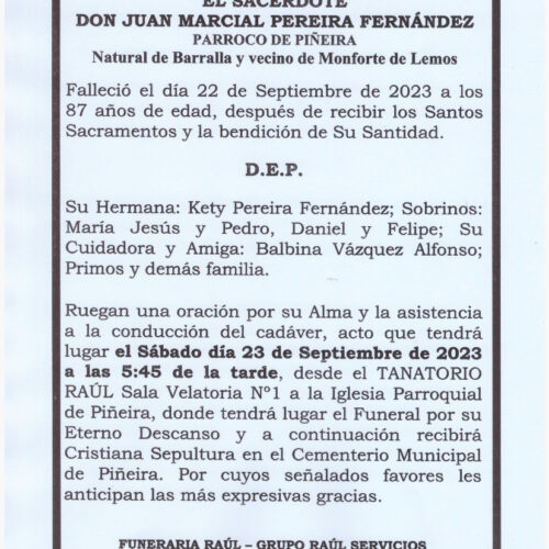 EL SACERDOTE DON JUAN MARCIAL PEREIRA FERNANDEZ
