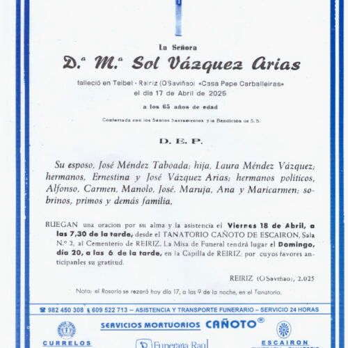 LA SEÑORA DOÑA MARIA SOL VAZQUEZ ARIAS