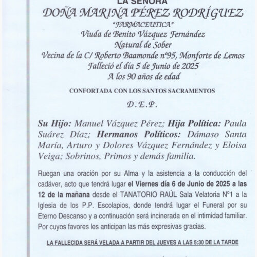 LA SEÑORA DOÑA  MARINA PEREZ RODRIGUEZ