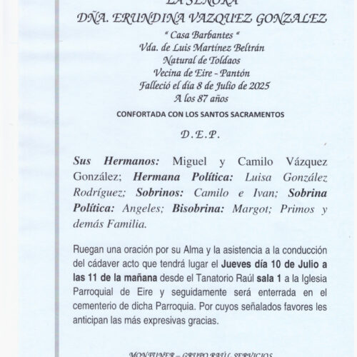 LA SEÑORA DOÑA ERUNDINA VAZQUEZ GONZALEZ