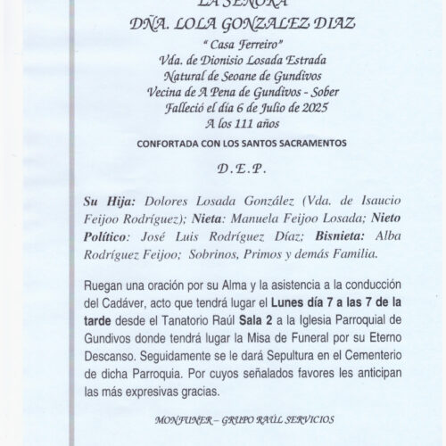 LA SEÑORA DOÑA LOLA GONZALEZ DIAZ