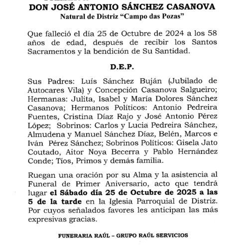 PRIMER ANIVERSARIO DE DON JOSE ANTONIO SANCHEZ CASANOVA