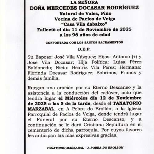 LA SEÑORA DOÑA MERCEDES DOCASAR RODRIGUEZ