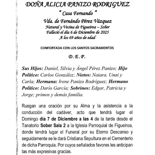 LA SEÑORA DOÑA ALCIA PANIZO RODRIGUEZ