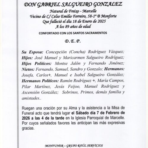 PRIMER ANIVERSARIO DE DON GABRIEL SALGUEIRO GONZALEZ