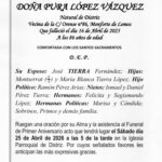 PRIMER ANIVERSARIO DE DOÑA PURA LOPEZ VAZQUEZ