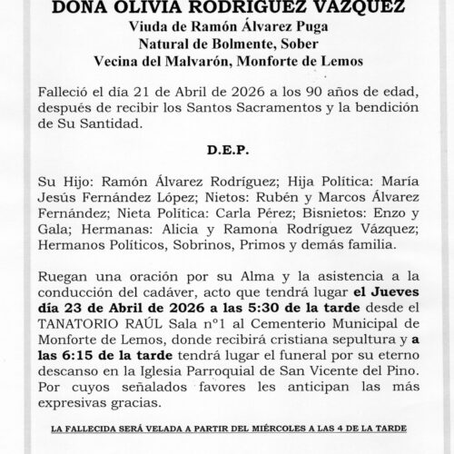 LA SEÑORA DOÑA OLIVA RODRIGUEZ VAZQUEZ