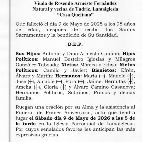 PRIMER ANIVERSARIO DE DOÑA MATILDE CAMINO CASANOVA