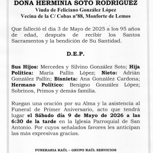 PRIMER ANIVERSARIO DE DOÑA HERMINIA SOTO RODRIGUEZ