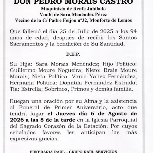 PRIMER ANIVERSARIO DE DON PEDRO MORAIS CASTRO
