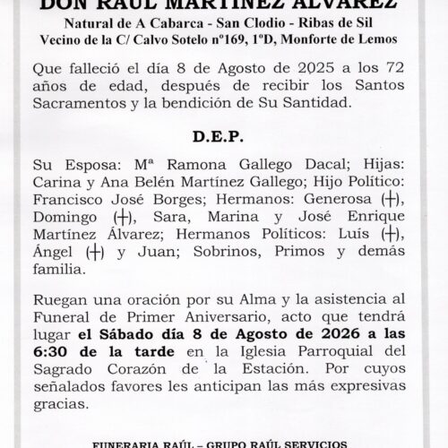 PRIMER ANIVERSARIO DE DON RAUL MARTINEZ ALVAREZ