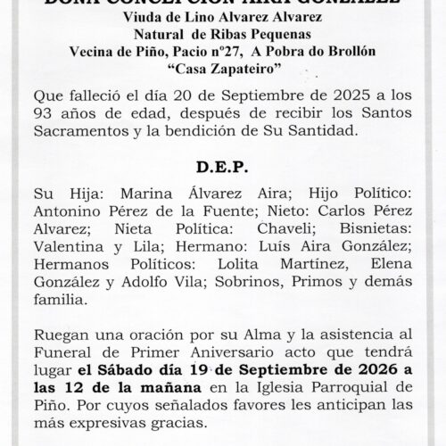 PRIMER ANIVERSARIO DE DOÑA CONCEPCION AIRA GONZALEZ