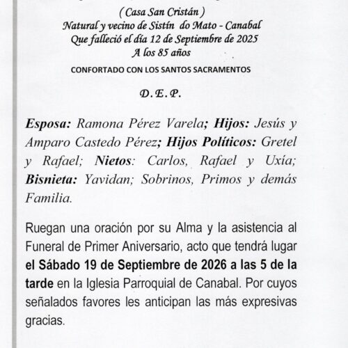 PRIMER ANIVERSARIO DE DON JESÚS CASTEDO FERNÁNDEZ